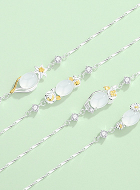 原创十二花神白玉髓手链女纯银新中式国风设计精致细长手链送礼品