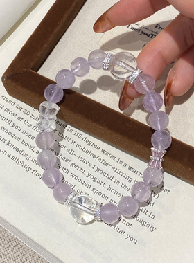 冰镇葡萄天然紫水晶手串女S925纯银精致小蛮腰白水晶手链送礼