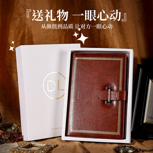 高颜值笔记本子精致高级会议记录本简约文艺复古日记本成人学生ins风手账本套装商务办公记事本定制可印logo - 图0