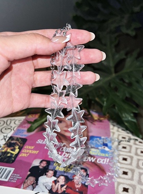 2001千禧透明细闪五角星项链