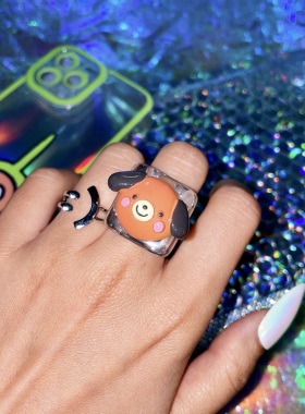 搞怪可爱面包小狗笑脸情侣戒指