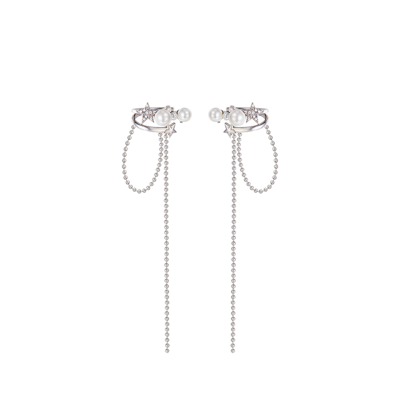 【姜贞羽同款】GOOGMO流苏耳环气质耳坠小众设计纯银珍珠耳饰耳夹,淘宝优惠券,粉丝福利购,淘宝优惠卷