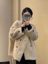 2023 Winter young new imitation ferret wool V collar loose big code lamb suede environmentally friendly fur coats women