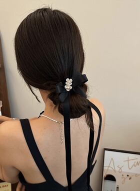 芭蕾风花朵飘带抓夹女双马尾