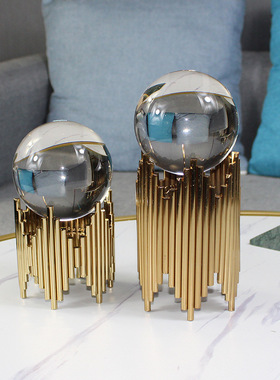 北欧轻奢水晶球摆件创意金属现代客厅玄关电视柜酒柜家居软