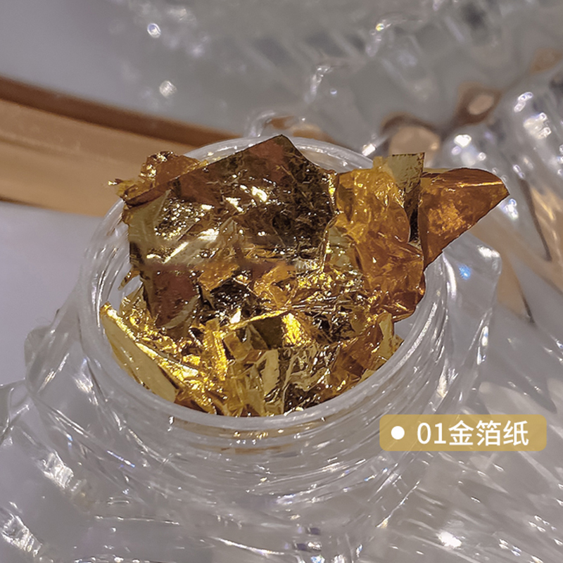 日式美甲高亮金银箔纸闪耀超薄2024流行网红指甲金箔银箔碎片装饰 - 图3