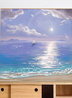 海滩风景数字油画diy手工填色填充丙烯油彩画简单减压治愈装饰画