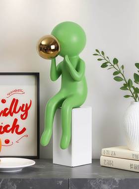 吹泡泡卡通雕塑装饰品坐姿公仔样板间电视柜家居儿童房桌面小摆件