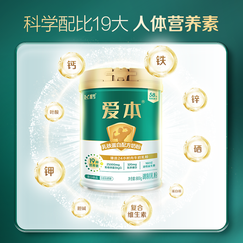 飞鹤爱本乳铁蛋白配方低GI中老年800g*2罐成人奶粉营养品送礼早餐