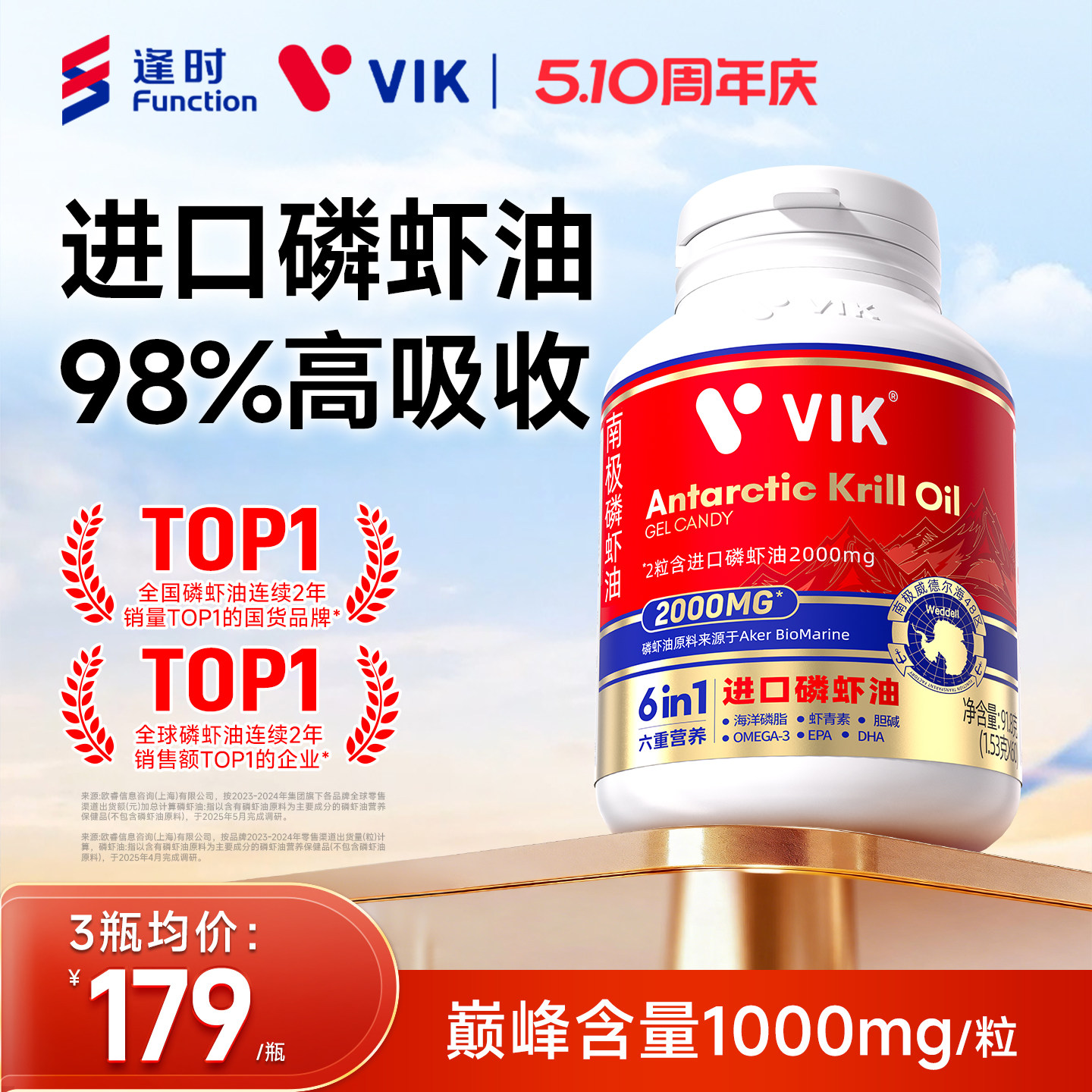 VIK进口磷虾油纯南极56%海洋磷脂omega3深海鱼油升级官方旗舰店