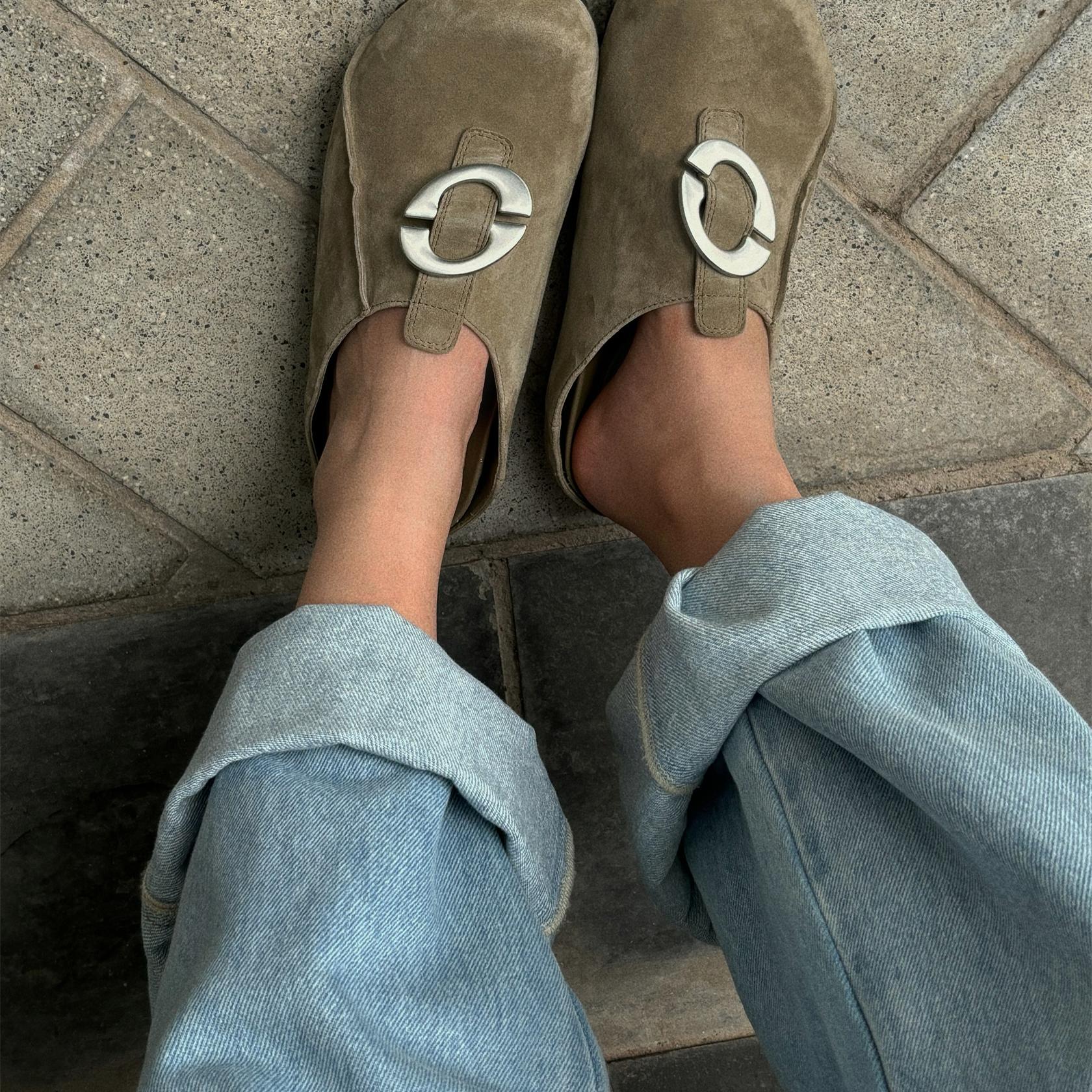 lost in echo 2024新款包头扣饰锯齿底勃肯拖鞋棕色百搭合集 - 图0