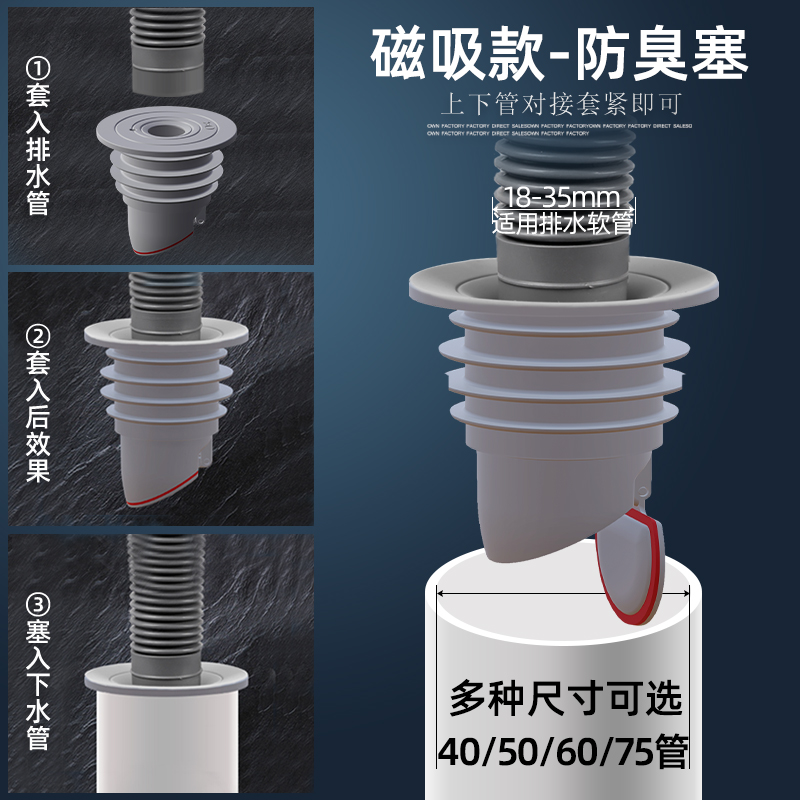 下水道封口盖下水管防返臭神器地漏防臭器返反味堵口器防虫密封圈 - 图1