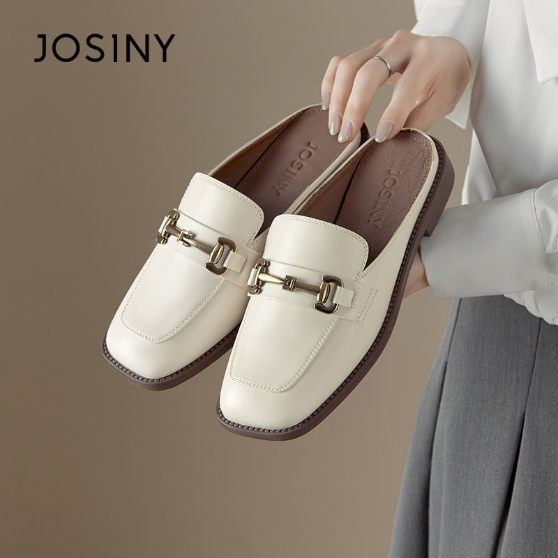 Josiny/卓诗尼法式方头穆勒鞋女低跟包头时尚凉鞋半拖鞋