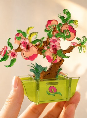 四象风物桃花亚克力桌面立牌摆件