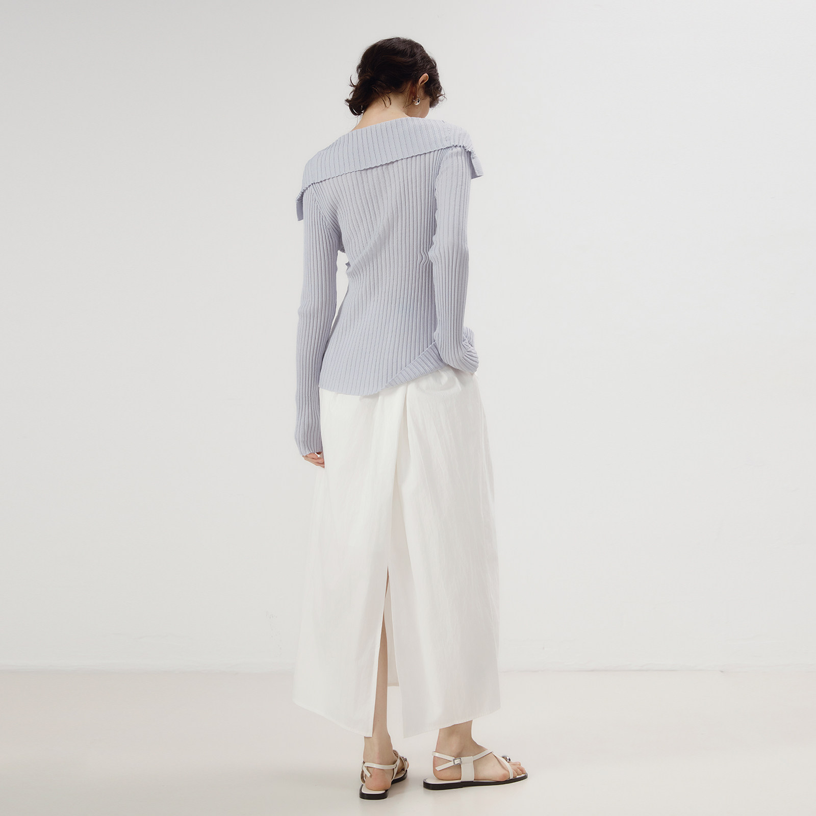 【明星同款】wana try绵羊毛翻领薄款针织衫显瘦慵懒新款打底衫女 - 图2