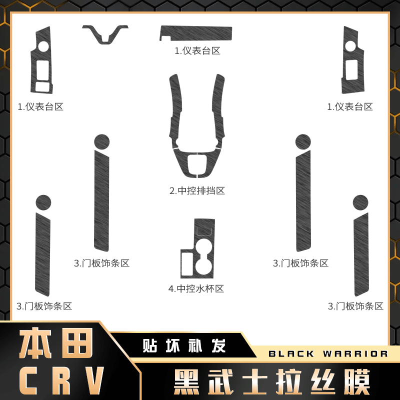 黑武士膜07-11款老款本田CRV改装专用贴膜中控台排挡位内饰贴纸