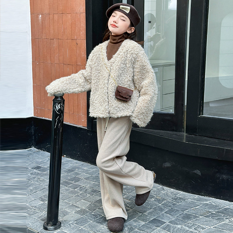 女童皮毛一体毛毛衣秋冬装2026新款儿童中大童打底衫牛仔裤三件套,淘宝优惠券,粉丝福利购,淘宝优惠卷