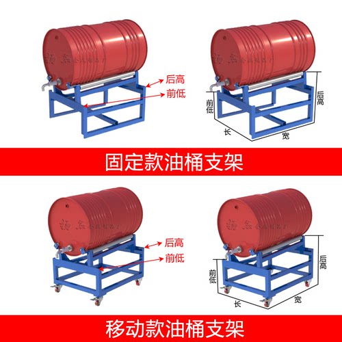 倾斜式油桶支架可移动拆装钢制防泄漏托盘金属铁桶圆桶放置架控油 - 图0