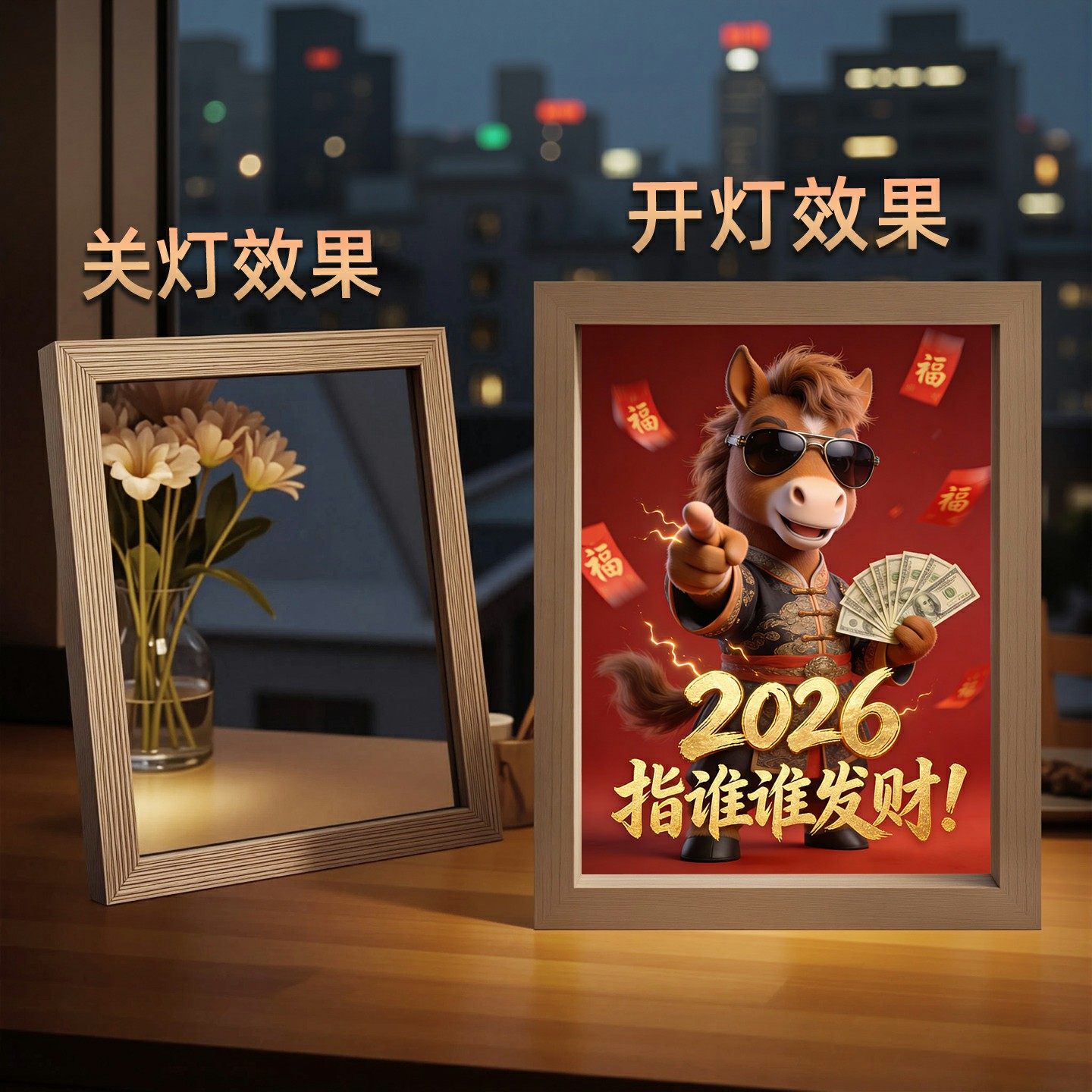 马年镜子灯光画2026春节相框装饰画摆件创意小夜灯送朋友新年礼物,淘宝优惠券,粉丝福利购,淘宝优惠卷