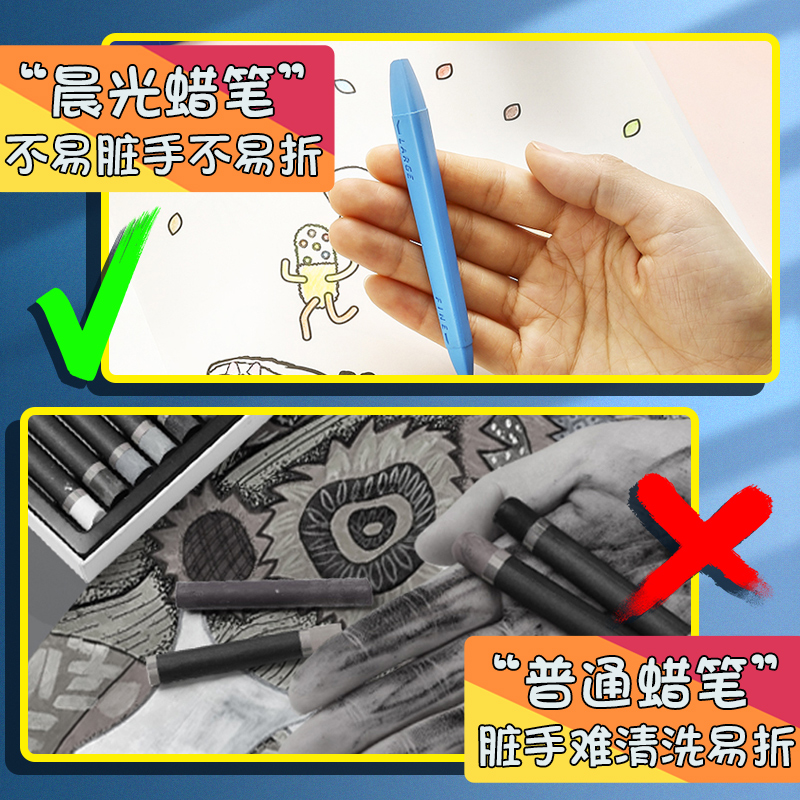 晨光不脏手塑料蜡笔油画棒双头diy画画笔儿童幼儿园宝宝专用小学生美术可水洗套装不粘手的腊笔24色品质保障 - 图1