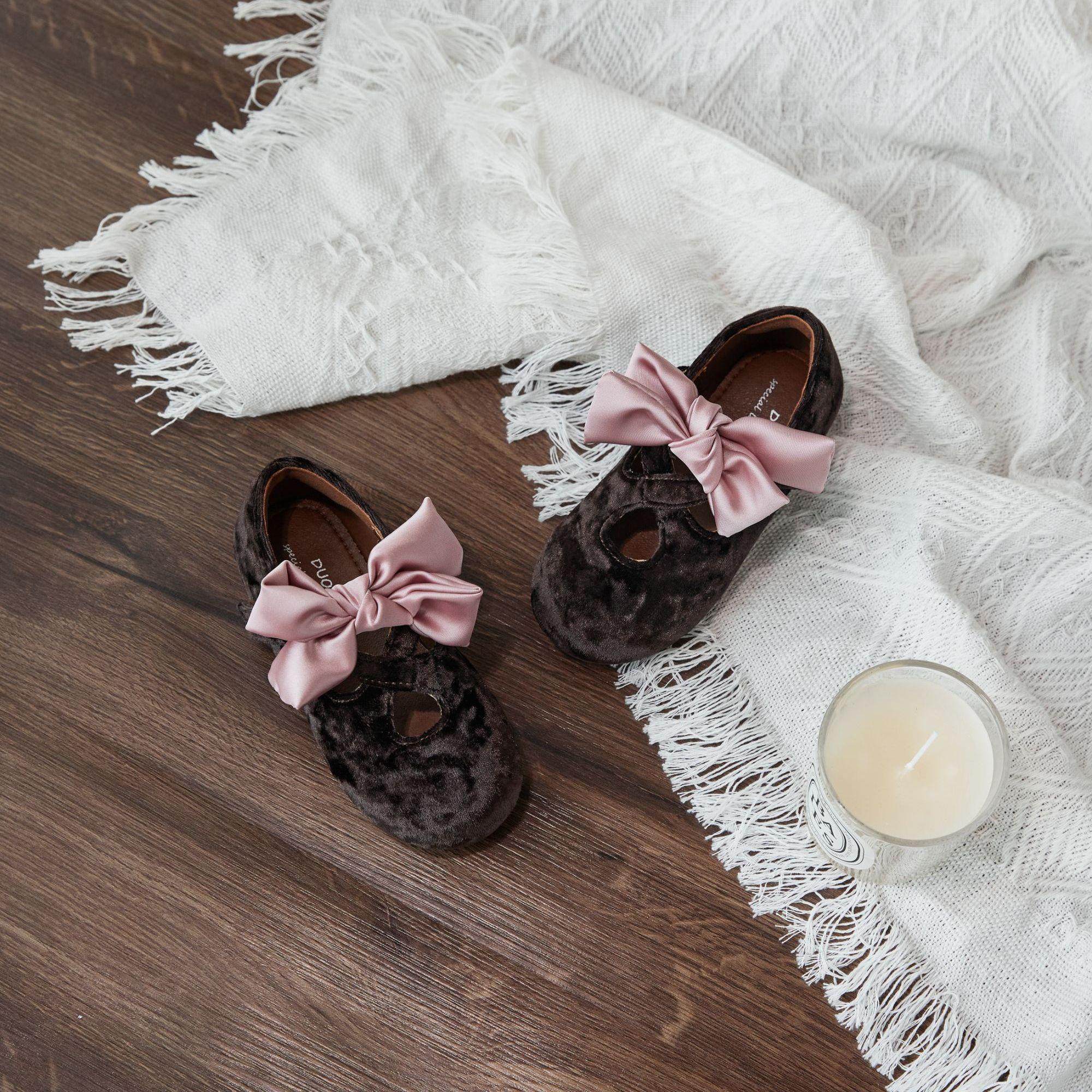 DuoReMi2024秋季新款BR2461交叉蝴蝶结绒面儿童软底平底童鞋,淘宝优惠券,粉丝福利购,淘宝优惠卷