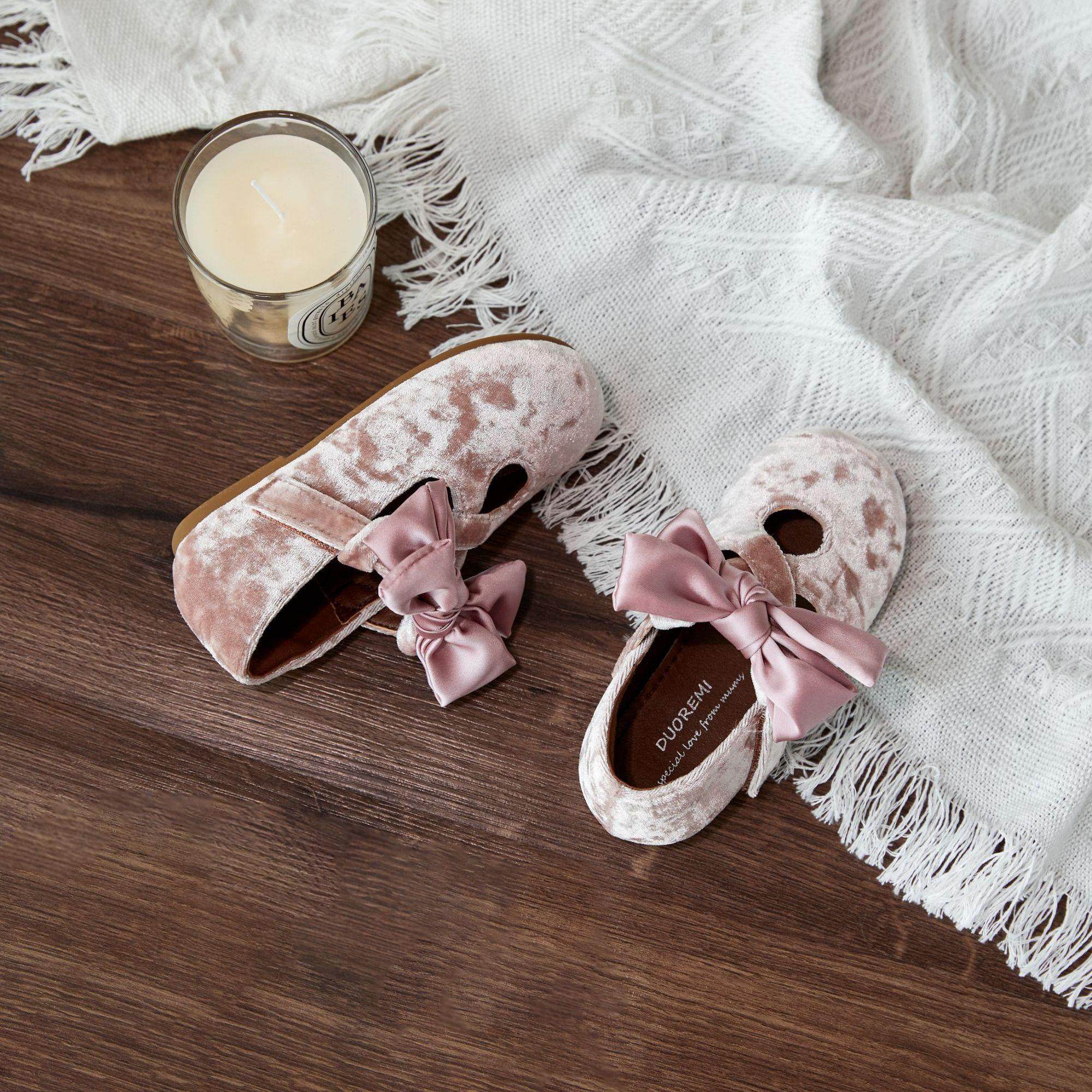 DuoReMi2024秋季新款BR2461交叉蝴蝶结绒面儿童软底平底童鞋,淘宝优惠券,粉丝福利购,淘宝优惠卷