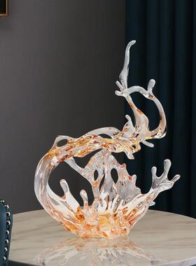 现代抽象水浪雕塑酒店透明树脂浪花摆件大堂装饰摆设树脂工艺品