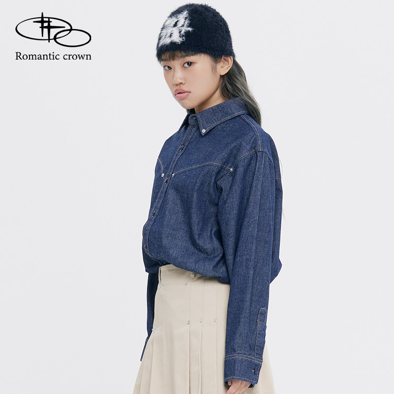 RomanticCrown24秋冬新款通勤梭织牛仔衬衫休闲内搭外穿男女同款,淘宝优惠券,粉丝福利购,淘宝优惠卷