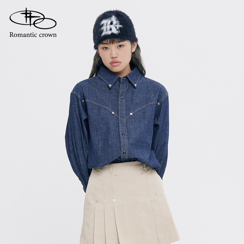 RomanticCrown24秋冬新款通勤梭织牛仔衬衫休闲内搭外穿男女同款,淘宝优惠券,粉丝福利购,淘宝优惠卷
