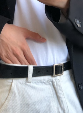 LilZWENStudio自留款头层牛皮方形男女真皮细腰带窄款百搭韩系