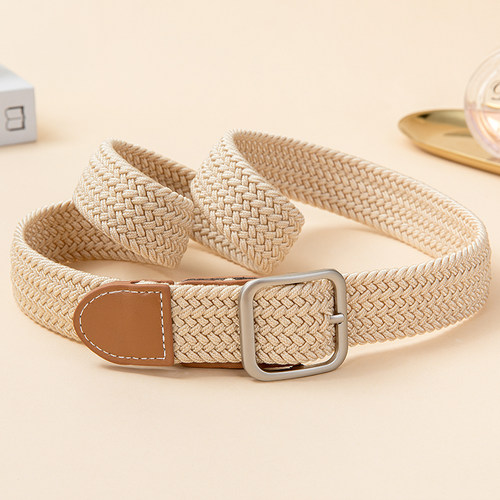 皮带女免打孔复古男帆布百搭松紧编织腰带加长宽配牛仔裤弹力裤带 - 图3