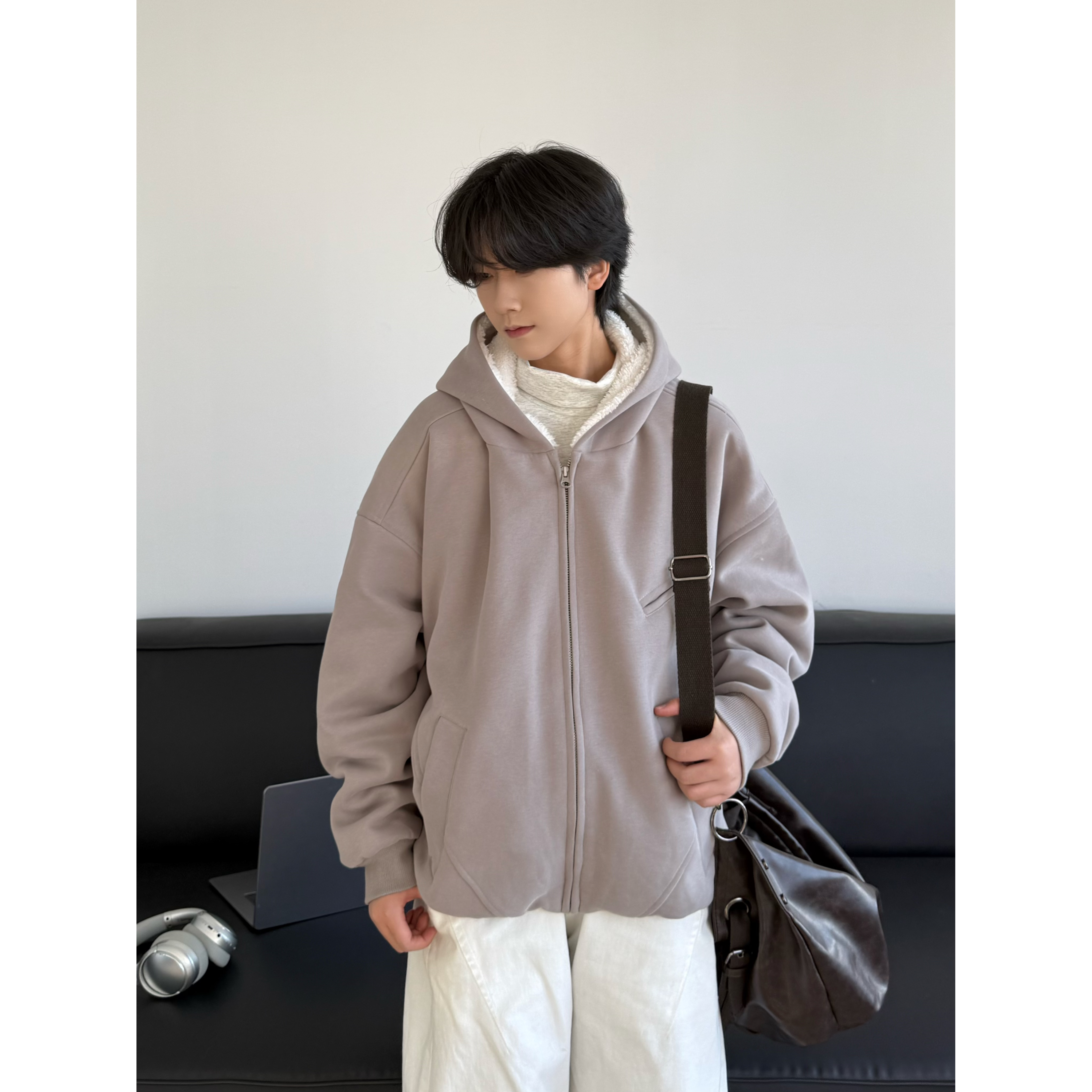 19otiwtt美式复古北加绒连帽加厚棉衣男女宽松保暖短款拉链外套冬 - 图0