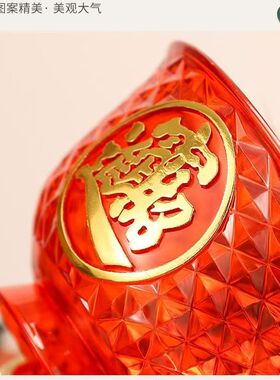 福字红色水晶高脚果盘轻奢家用