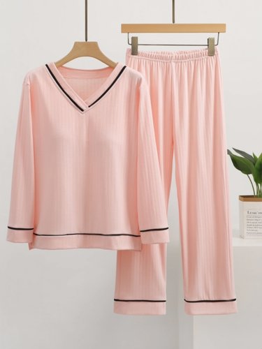 带胸垫纯棉睡衣女士春秋季长袖套头可外穿罩杯一体化家居服套装冬 - 图1