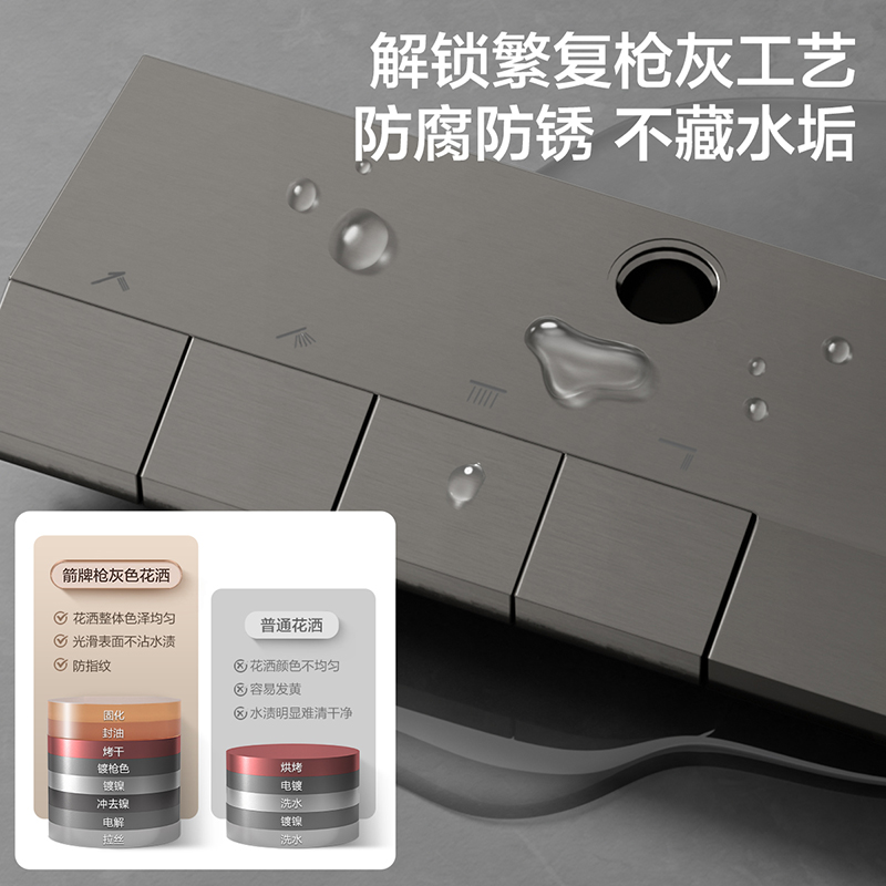 箭牌枪灰色钢琴键恒温淋浴花洒套装家用卫生间淋浴器增压喷头卫浴-图2