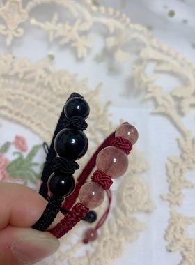 森系编织绳红绳草莓晶手链女韩版简约学生个性网红生日礼品饰品