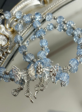 爆花蝴蝶串珠手链女ins小众设计感甜妹手串超仙学生闺蜜手饰