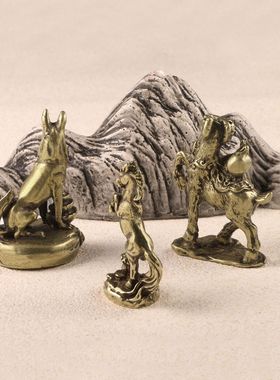 仿古玩黄铜小摆件马到成功黄铜十二生肖书桌装饰品工艺品家居