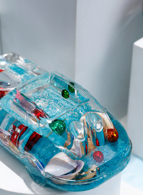 地中海贝壳汽车笔插新奇特夜光沙入油油滴摆件家居装饰油漏装饰