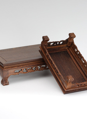 鸡翅木底座 木质摆件工艺品底座 玉石紫砂壶长方形虎脚底座