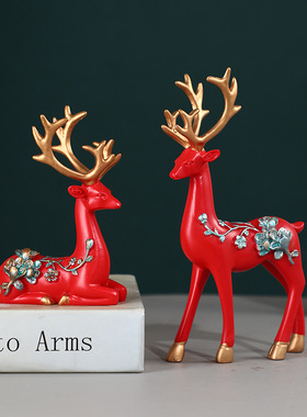 创意梅花鹿摆件现代客厅电视柜家居装饰品新房乔迁结婚送新人