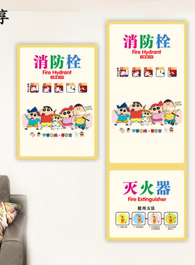幼儿园消防栓箱贴纸学校消火拴玻璃柜门装饰遮挡灭火器美化标识画