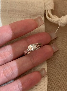 清冷感水滴单钻开口戒指女vintage简约百搭指环小众设计感食指戒