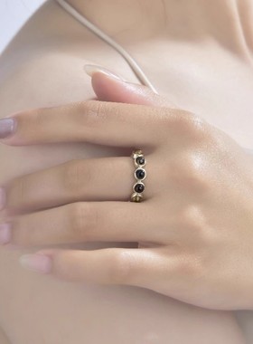 美拉德虎眼石开口戒指秋冬新款高级感精致百搭食指戒vintage指环