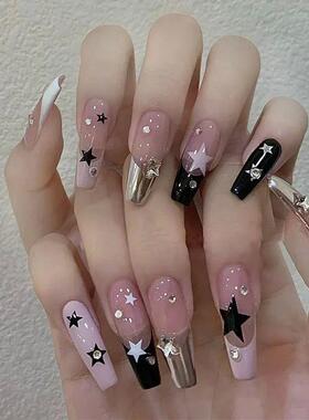 24pcs sweet cool y2k style ballet false nails with glue acry