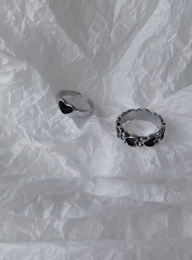 新款暗黑复古戒指韩国黑色嘻哈酷爱心开口少女ins简约小众指环