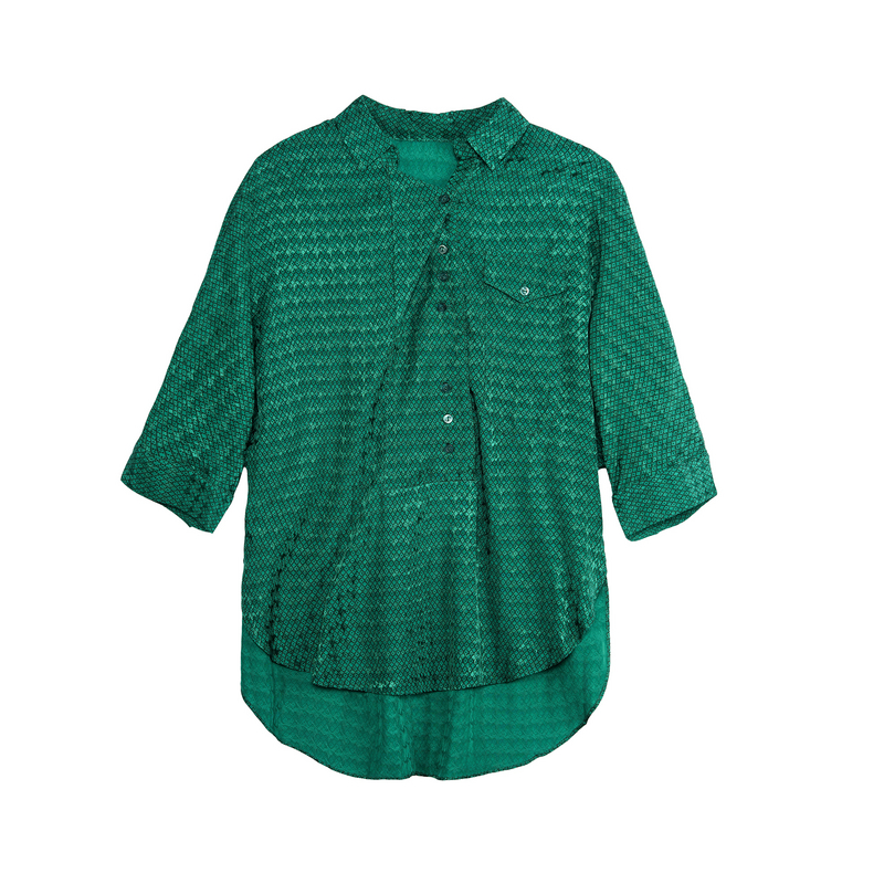 谜底大廓形衬衫五分袖女2025夏季新款通勤提花中长衬衣256MC6265 - 图3