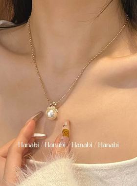 ＜花火商店＞古早白月光 - 公主桂冠玫瑰金人造珍珠镀金项链