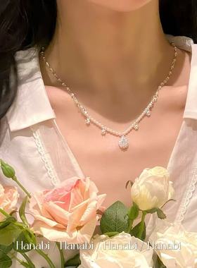 ＜花火商店＞闪闪魔镜 - 拿捏少女感~ 锆石珍珠镀白金项链