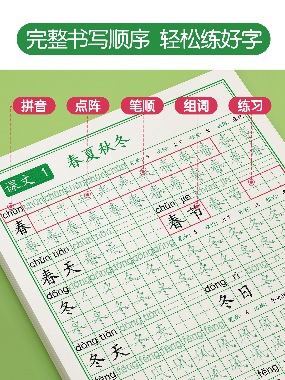 一年级字帖练字上册下册二年级三年级小学生同步练字帖每日一练点阵人教版语文课本楷书练习笔画笔顺儿童硬笔钢笔专用练字本贴 - 图2